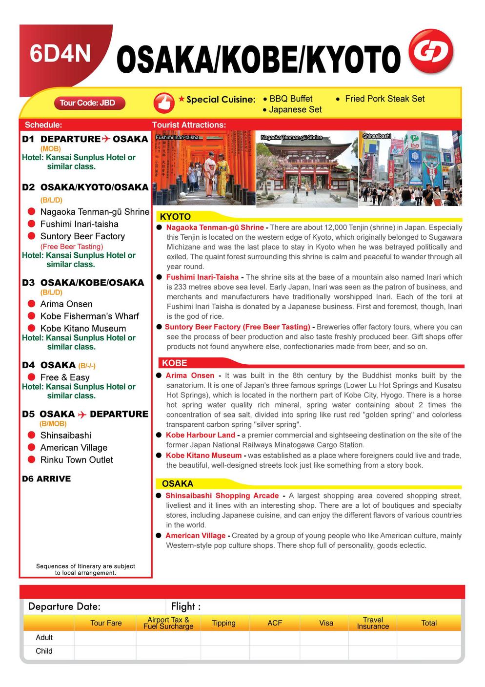 [JBD] 6D4N OSAKA/KOBE/KYOTO