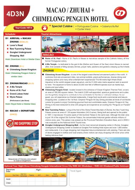 (HIT-4) MACAO/ZHUHAI + CHIMELONG PENGUIN HOTEL