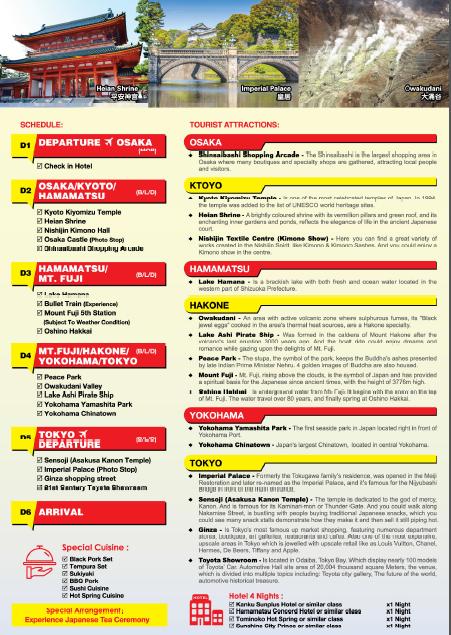 (JDB-7) 6D4N OSAKA / KYOTO / YOKOHAMA / MT FUJI / TOKYO * BULLET TRAIN