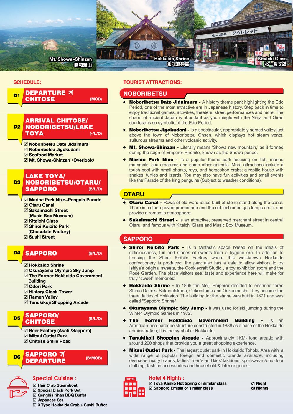 [JPD-2] 6D4N HOKKAIDO(NOBORIBETSU/LAKE TOYA/OTARU/SAPPORO)