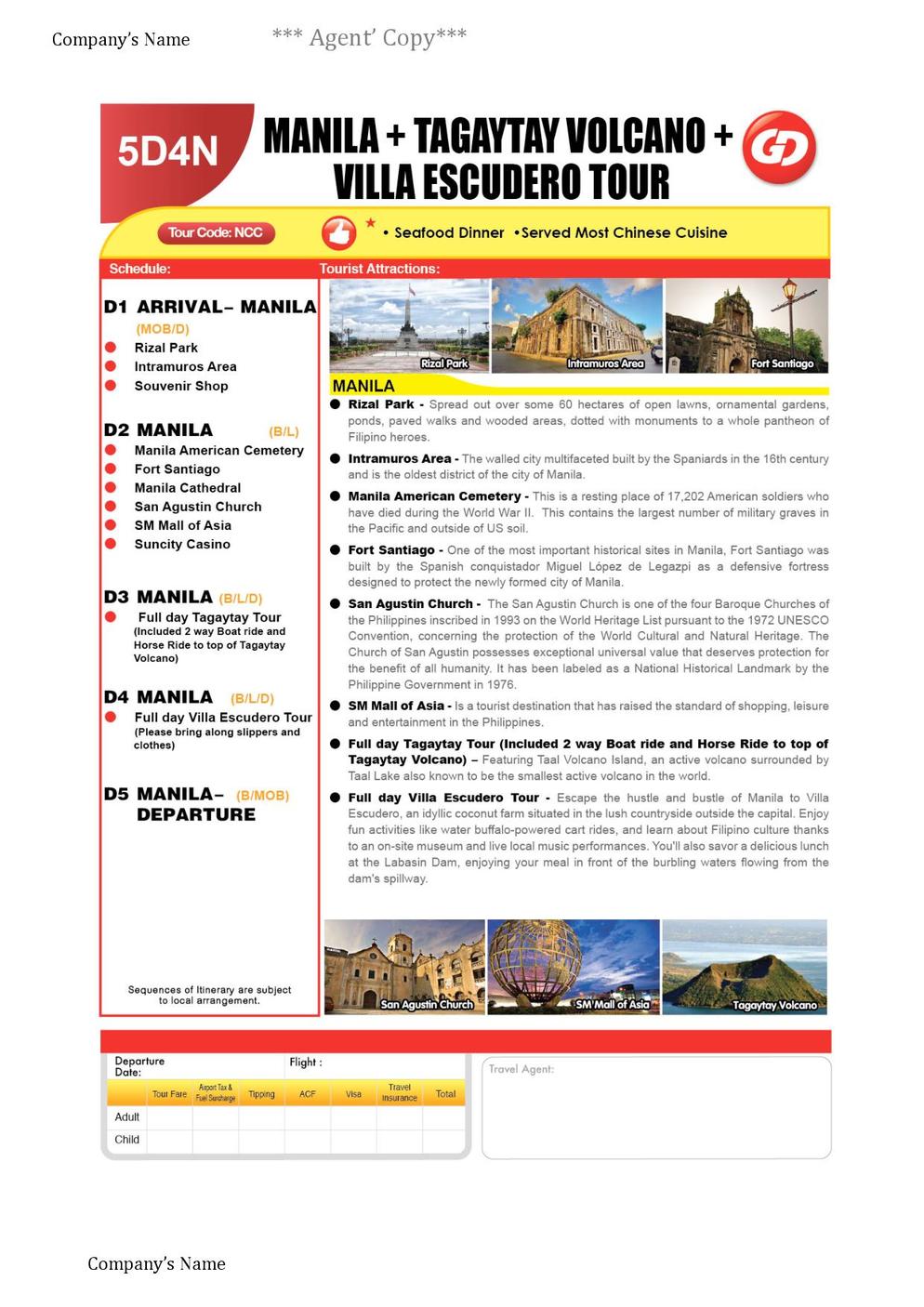 [NCC] 5D4N MANILA / TAGAYTAY VOLCANO / VILLA ESCUDERO