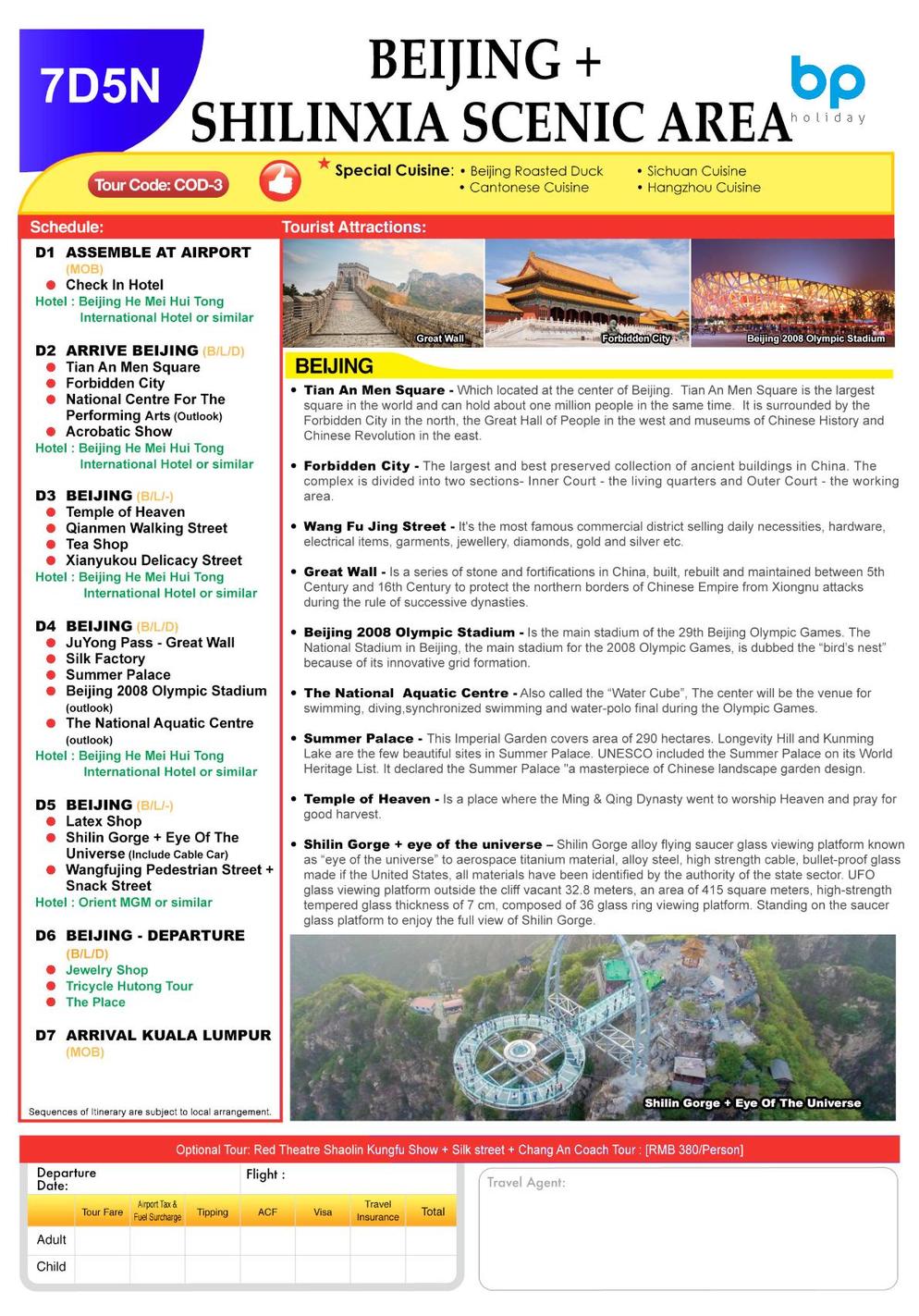 [COD-3] 7D5N BEIJING/SHILINXIA SCENIC AREA