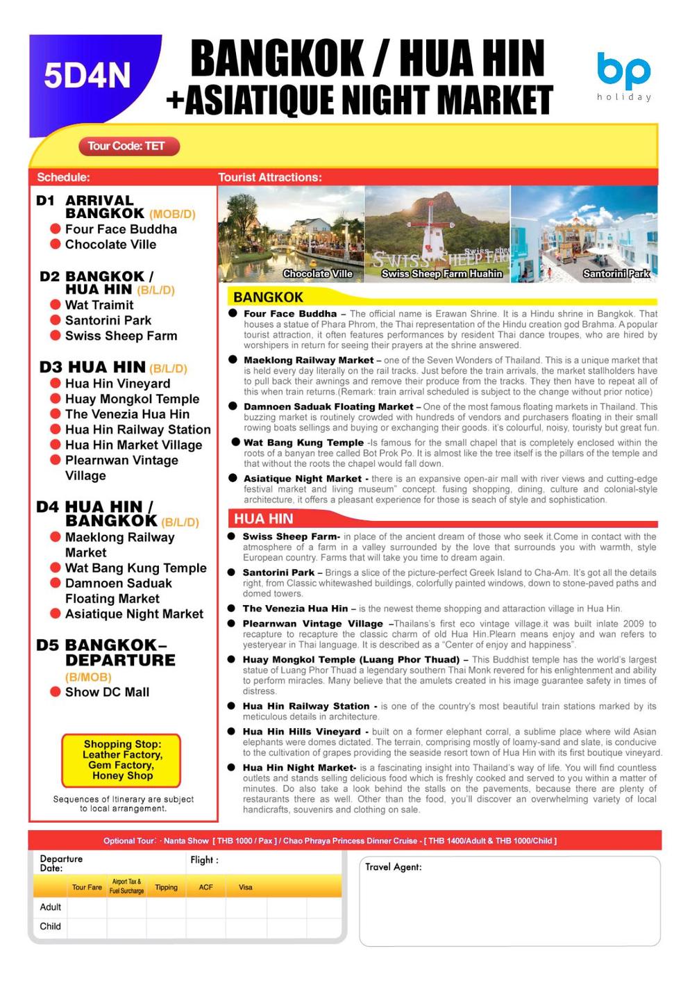 [TET] 5D4N BANGKOK/HUA HIN+ASIATIQUE NIGHT MARKET