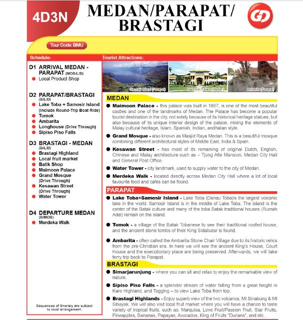 (BMU) 4D3N MEDAN / BRASTAGI / PARAPAT