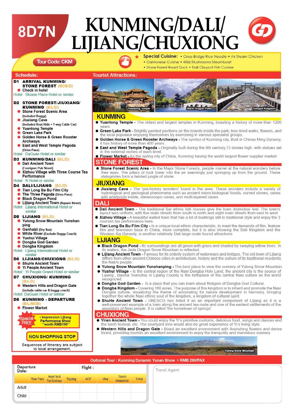 [CKM] 8D7N KUNMING / DALI / LIJIANG / CHUXIONG