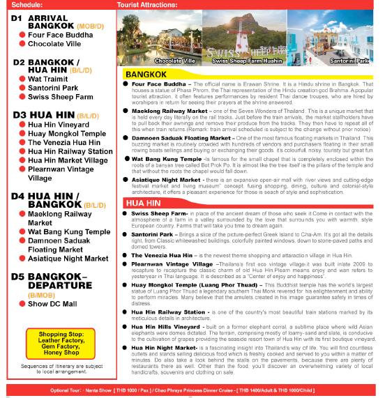 (TET) 5D4N BANGKOK / HUA HIN + ASIATIQUE NIGHT MARKET