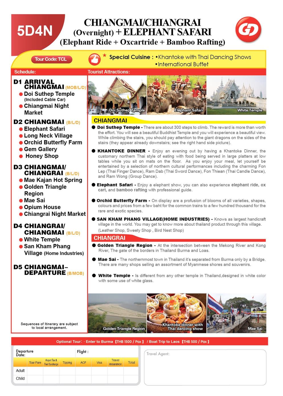[TCL] 5D4N CHIANGMAI / CHIANGRAI (ELEPHANT SAFARI)