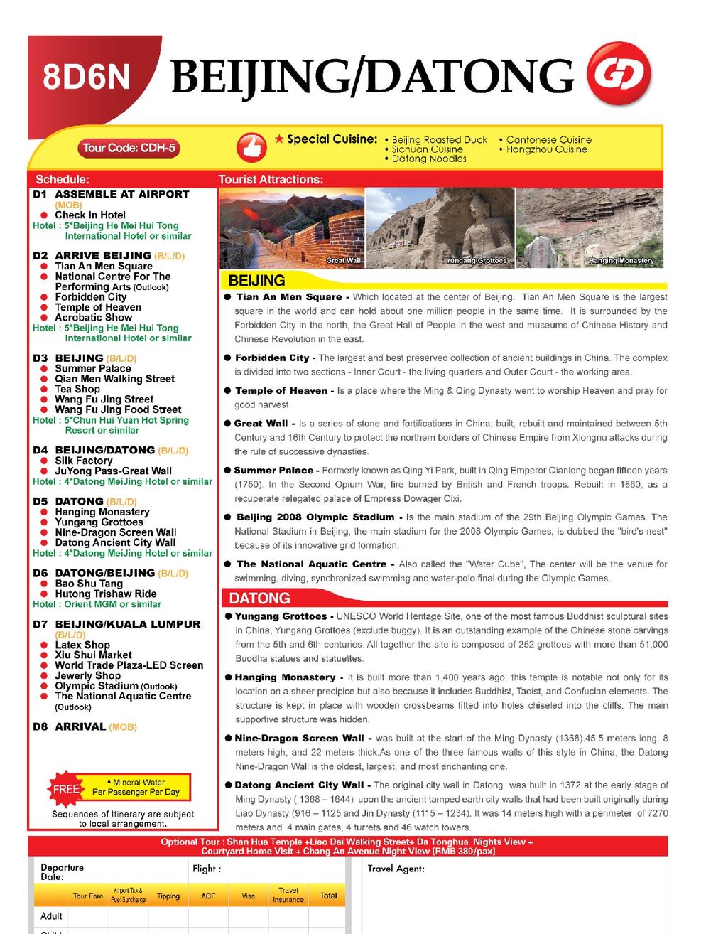 [CDH-5] 8D6N BEIJING / DATONG ** ENTITLE FOR MALAYSIAN CHINESE ONLY