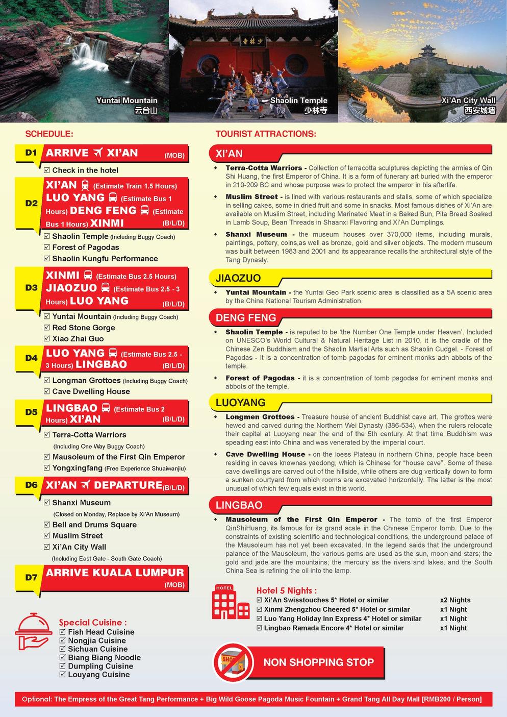 [CUR-3] 7D5N XI’AN / LUOYANG / DENG FENG / XINMI + MT. YUNTAI