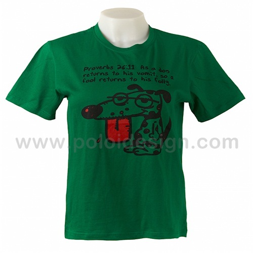 เสื้อยืดคอกลม สีเขียว ลายสุนัขลิ้นหอย