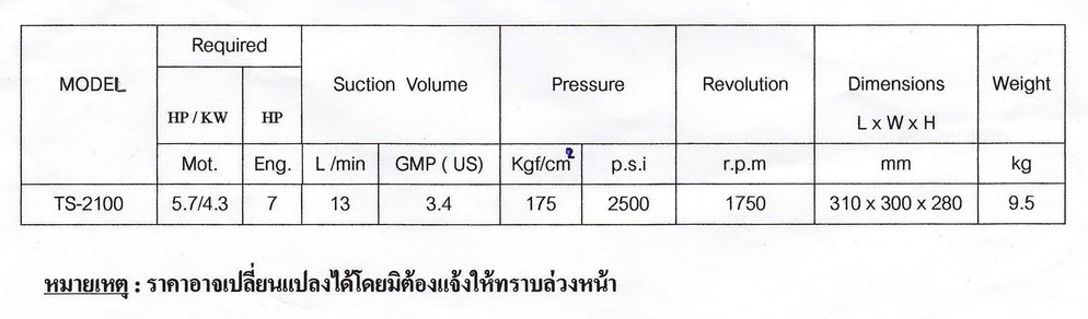 ปั๊มตราเพชร รุ่น TS-2100 ลูกสูบเซรามิค