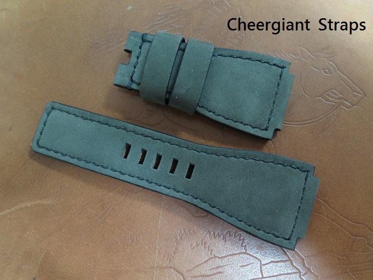 BR 03 military green  nubuck cowskin strap, 24x24mm, 75x120mm, thick 5