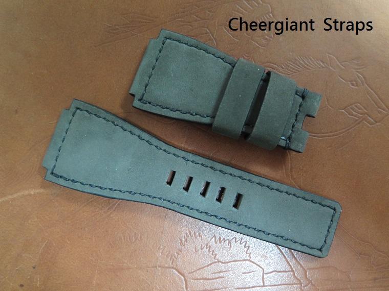 BR 03 military green  nubuck cowskin strap, 24x24mm, 75x120mm, thick 5
