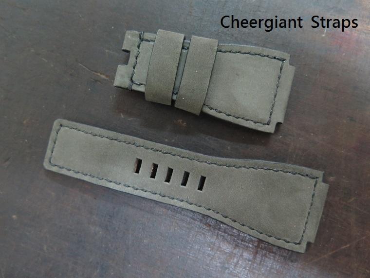 BR 03 military green  nubuck cowskin strap, 24x24mm, 75x120mm, thick 5