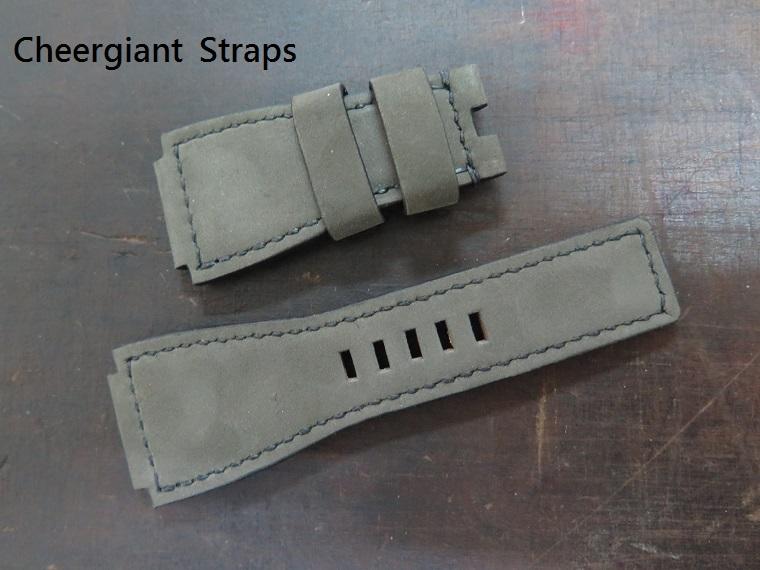 BR 03 military green  nubuck cowskin strap, 24x24mm, 75x120mm, thick 5