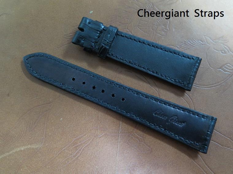 Franck Muller black padded croco strap, 22x18mm, 80x125mm, thick 5