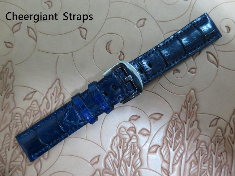 Franck Muller King dark blue padded croco strap, 20x18mm, 75x122mm, thick 6