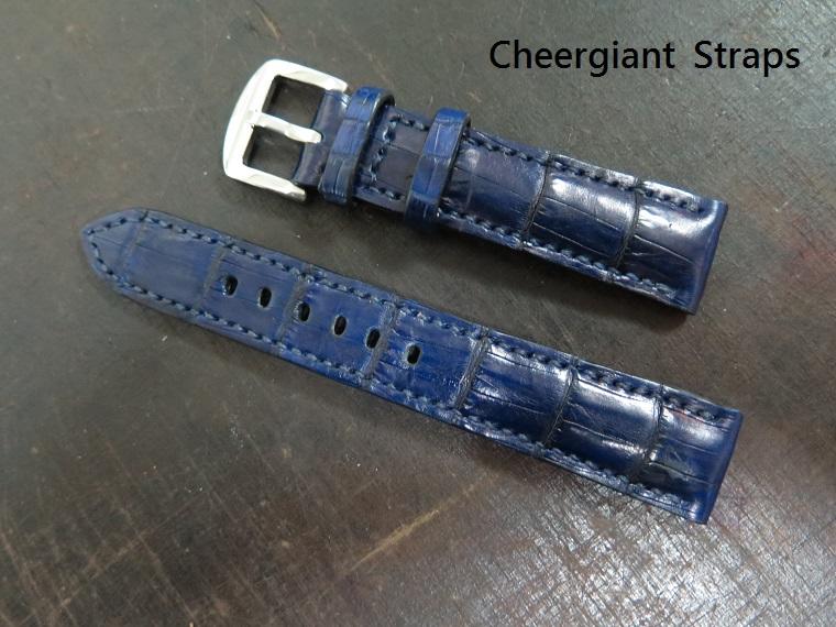 Franck Muller King dark blue padded croco strap, 20x18mm, 75x122mm, thick 6