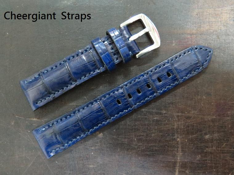 Franck Muller King dark blue padded croco strap, 20x18mm, 75x122mm, thick 6