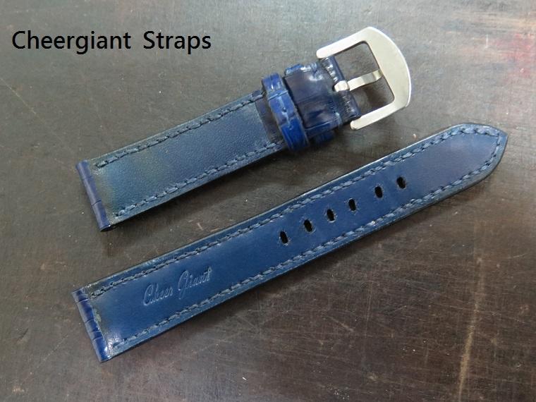 Franck Muller King dark blue padded croco strap, 20x18mm, 75x122mm, thick 6