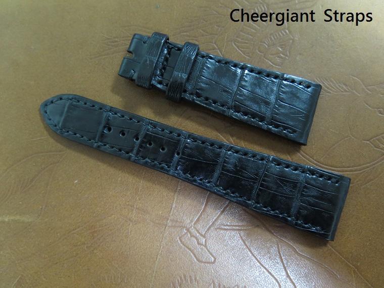 Hermes black crocodile watch strap,23x17mm,72x115mm,thick 3