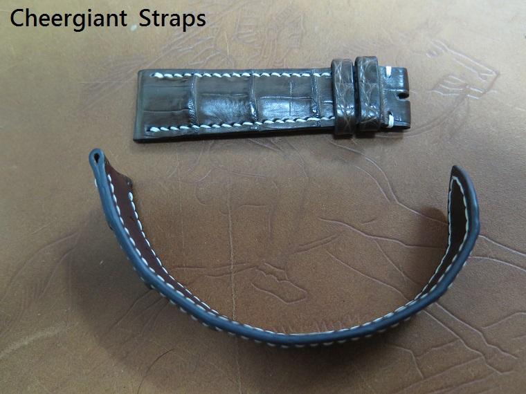 GP Sea Hawk Pro curved lug end dark brown croco strap,22x18mm, 80x140mm,thick 5mm taper to2