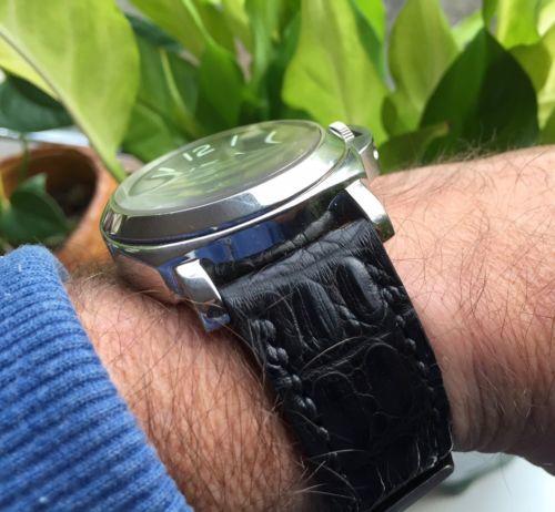 Panerai PAM 002 black padded croco strap, 24x22mm, 75x115mm, thick 4
