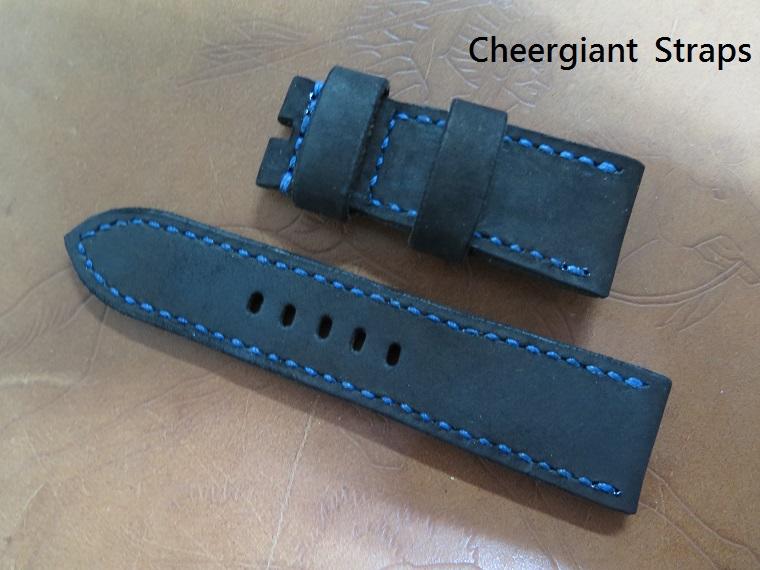 Panerai black suede cowskin strap,25x22mm,70x117mm,thick 5