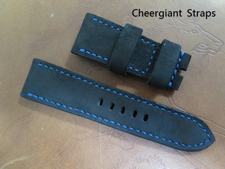 Panerai black suede cowskin strap,25x22mm,70x117mm,thick 5
