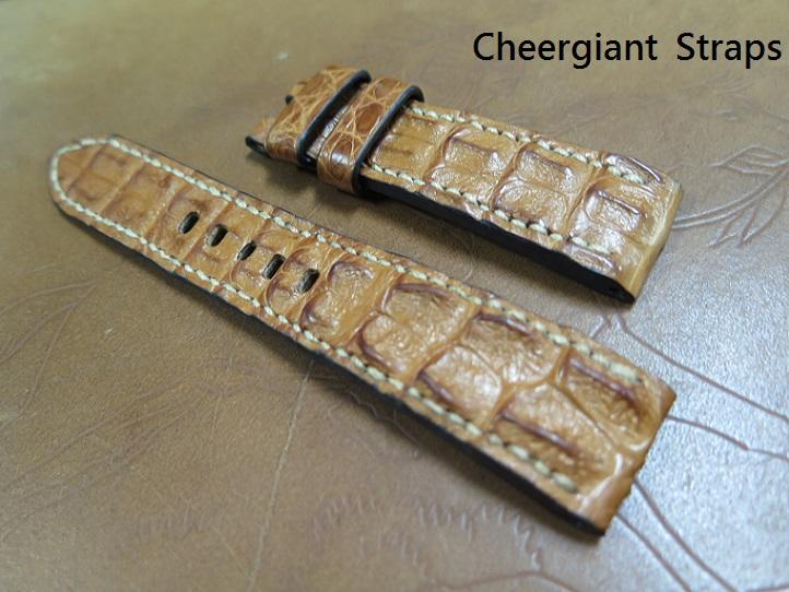 Panerai honey brown big horn croco strap, 22x20mm, 80x125mm, thick 7
