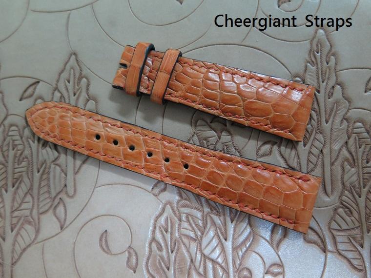 Rolex 1803 orange padded croco strap, 20x16mm, 70c110mm, thick 3mm taper to 2mm, match stitching