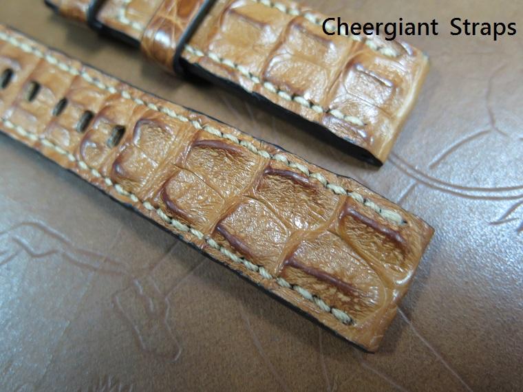 Panerai honey brown big horn croco strap, 22x20mm, 80x125mm,fits deployant clasp