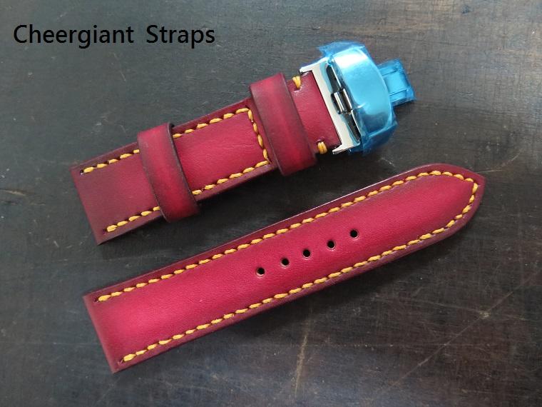 Panerai red vintage cowskin strap, 24x22mm, 75x118mm, thick 4