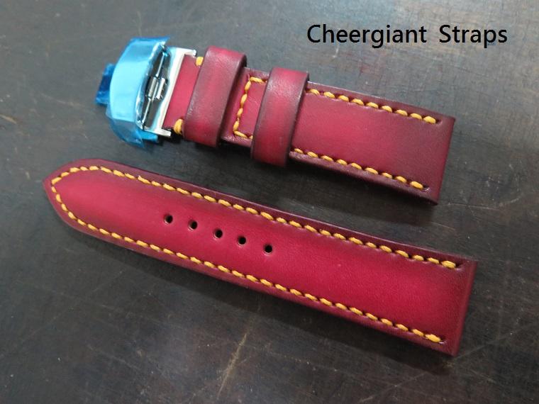 Panerai red vintage cowskin strap, 24x22mm, 75x118mm, thick 4