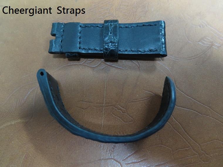 Panerai PAM 002 black padded croco strap, 24x22mm, 75x115mm, thick 4