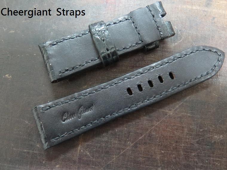 Panerai PAM 002 black padded croco strap, 24x22mm, 75x115mm, thick 4