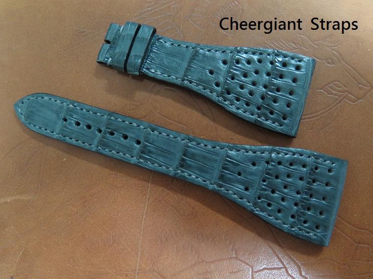 Roger Dubuis G43 Golden Square gray croco strap, 32x18mm, 85x135mm, thick 5 mm taper to 3 mm,gray stitch