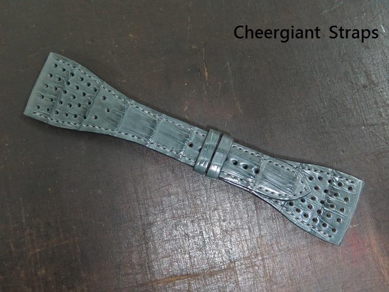 Roger Dubuis G43 Golden Square gray croco strap, 32x18mm, 85x135mm, thick 5 mm taper to 3 mm,gray stitch