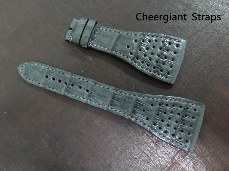 Roger Dubuis G43 Golden Square gray croco strap, 32x18mm, 85x135mm, thick 5 mm taper to 3 mm,gray stitch