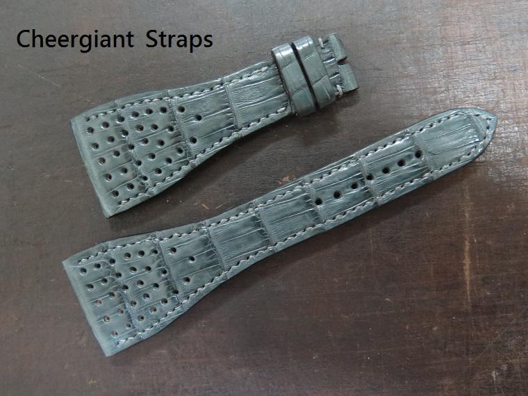Roger Dubuis G43 Golden Square gray croco strap, 32x18mm, 85x135mm, thick 5 mm taper to 3 mm,gray stitch