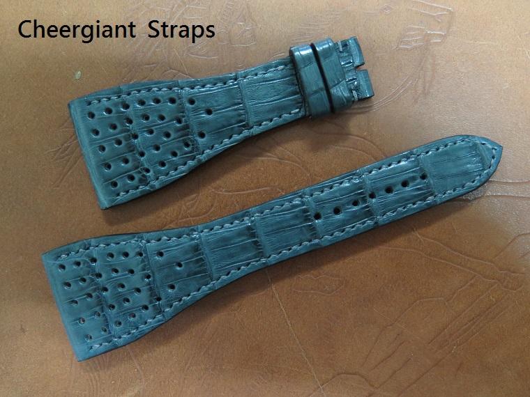 Roger Dubuis G43 Golden Square gray croco strap, 32x18mm, 85x135mm, thick 5 mm taper to 3 mm,gray stitch