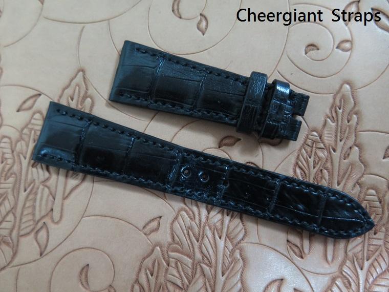 Rolex Datejust ll padded black croco belly strap, 21x16mm, 65x115mm, thick 4