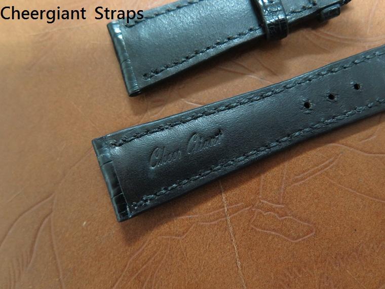 Rolex Datejust ll padded black croco belly strap, 21x16mm, 65x115mm, thick 4