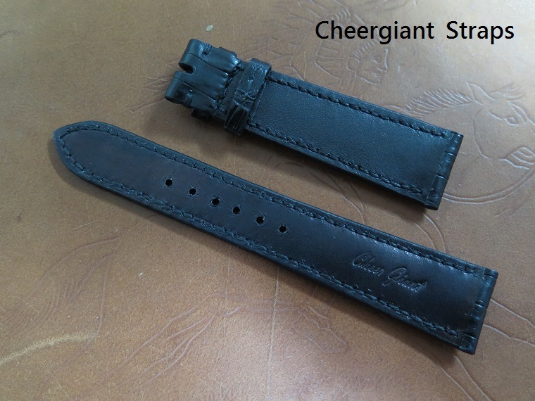 法蘭克穆勒錶墊厚的黑色鱷魚錶帶Franck Muller padded black crocodile strap