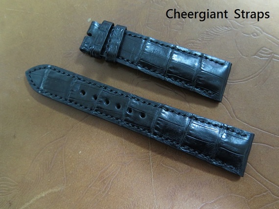 法蘭克穆勒錶墊厚的黑色鱷魚錶帶Franck Muller padded black crocodile strap